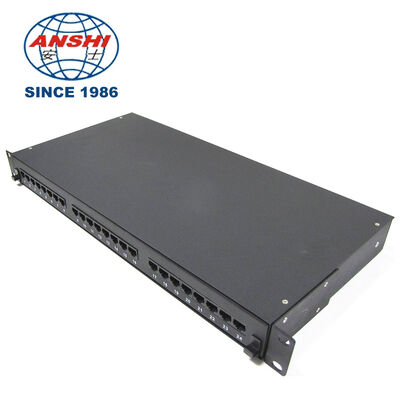 1U 24 Port Cat5e UTP RJ45 Patch Panel With Removable Drawer, Black Rack Mount Network Patch Panel